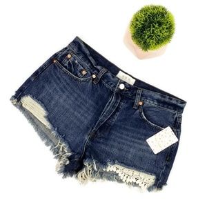 We The Free Free People Daisy Blue Cutoff Lace Inset Shorts Womens Size 30
